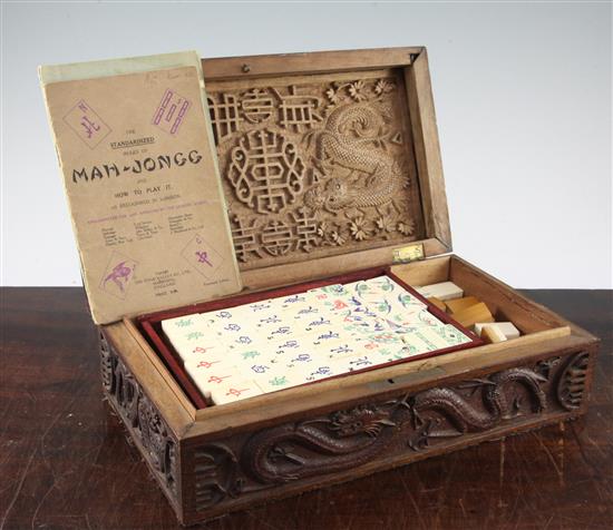 A bamboo and bone mahjong set,